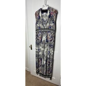 CHICOS Pleated Promising Paisley Jasmina Maxi Dress Sleeveless V Neck XL